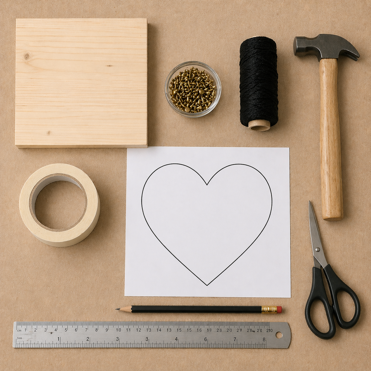 Beginner string art materials laid out before starting